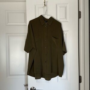 Madewell Small Silk Olive Button Down Blouse